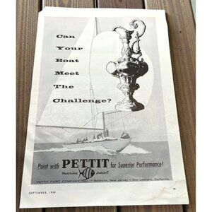 Pettit Marine Paint Vintage Print Ad 1950s Nautical Sailing Trophy